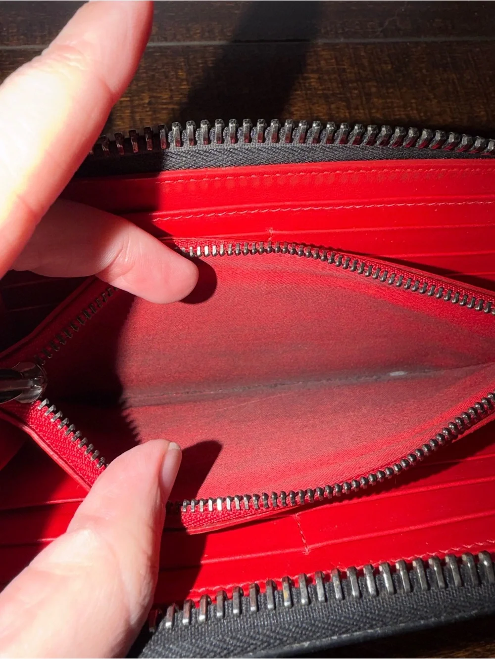 Authentic Christian Louboutin Red Leather Zip Wallet Interior